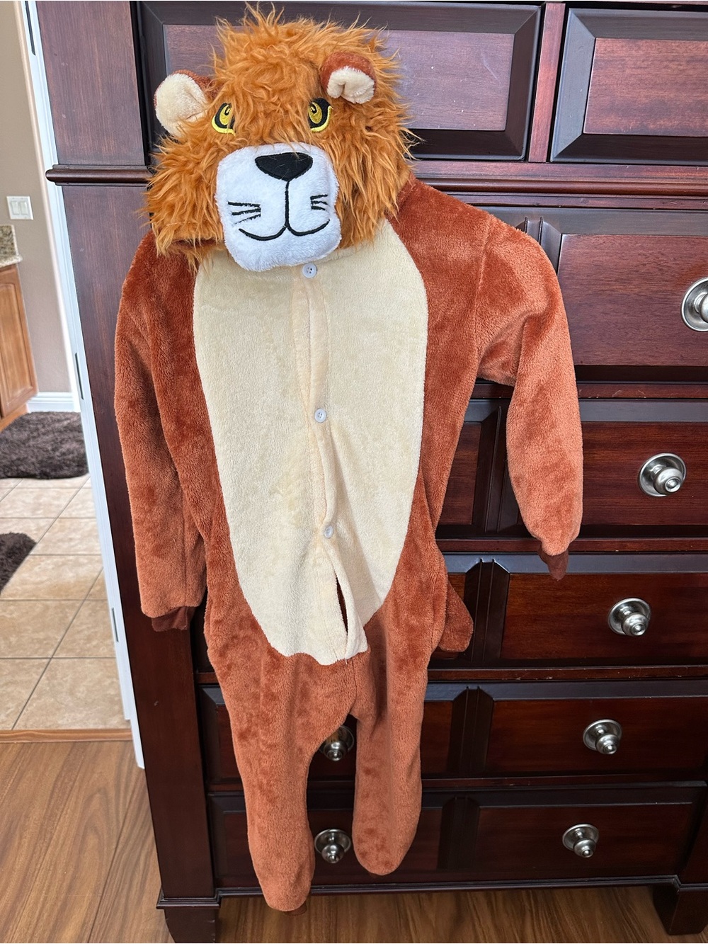 Kids Plush Hooded Lion One-Piece Halloween Costume Child Sz 4-6